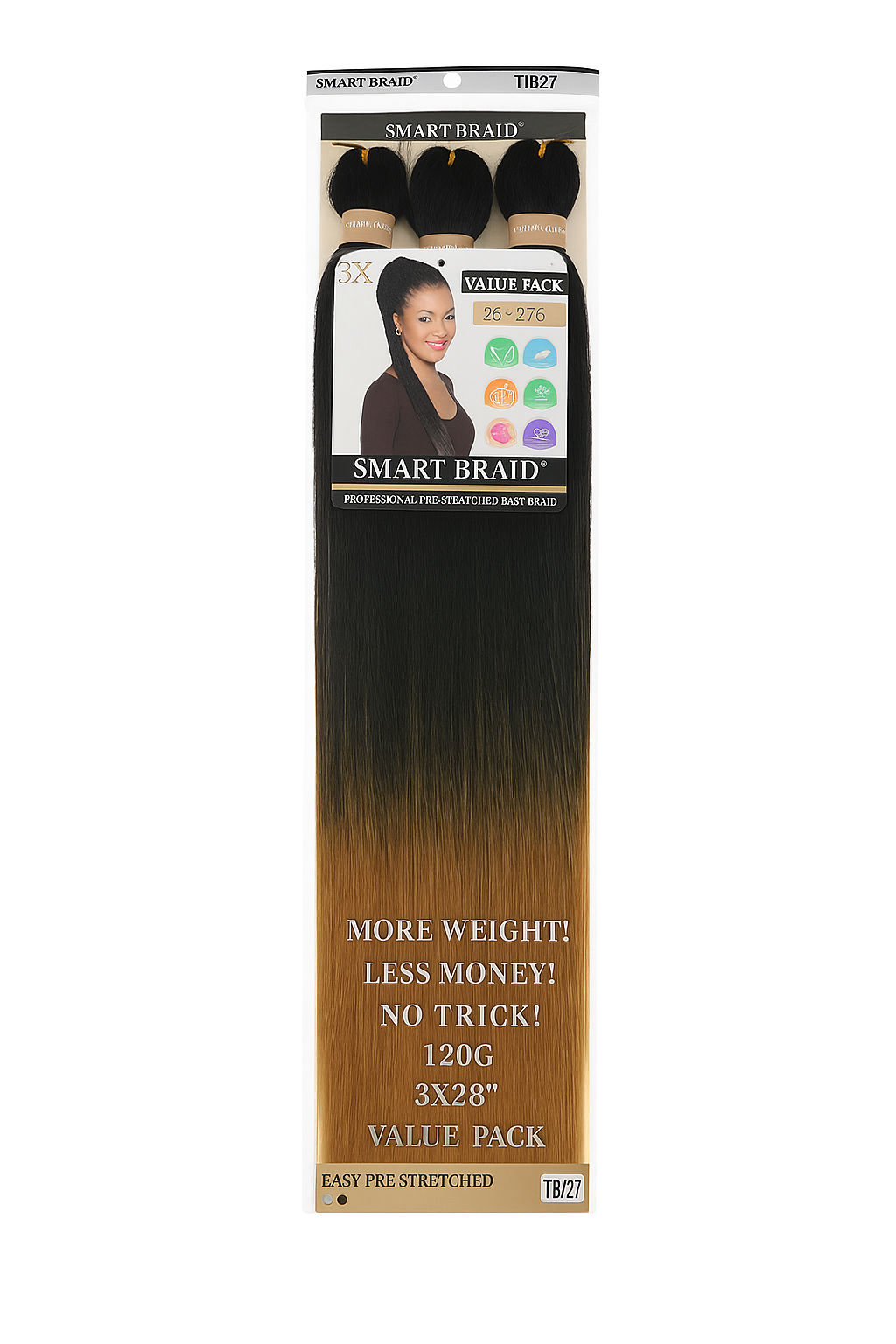 Mèches braid pré-peignée 28 pouces couleur 1B/27