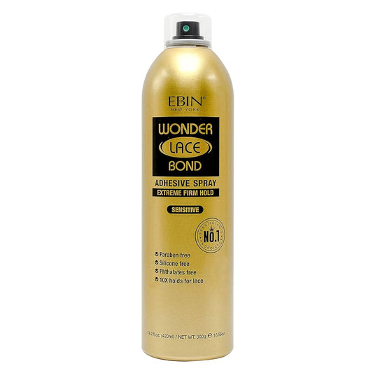 Ebin Wonder Lace Bond Sensitive Spray OR – Fixation Forte, Transparent & Longue Durée – GOLD - Format 420 ml